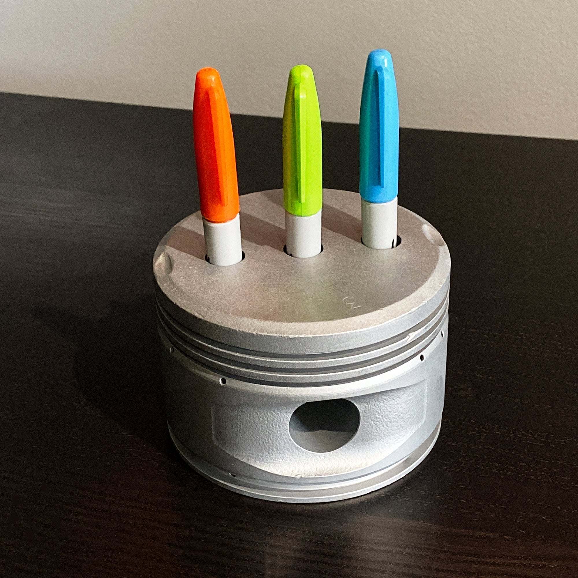 airplane engine desk accessory  1950s Continental 0-300 aircraft engine piston repurposed as pencil pen holder from Cessna 172 Skyhawk