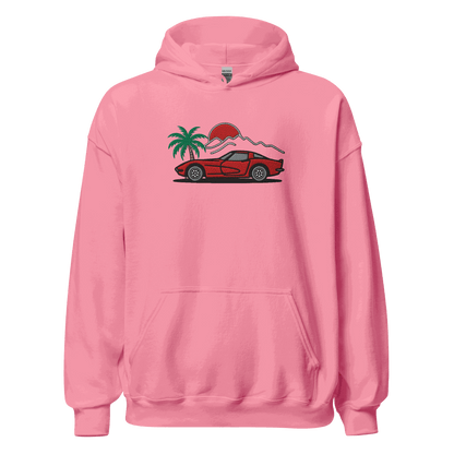 Corvette Sunset Palm Hoodie – Classic Stingray Vibes Unisex - Prop and Piston