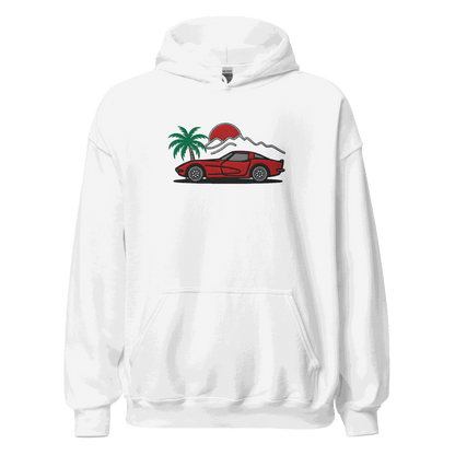 Corvette Sunset Palm Hoodie – Classic Stingray Vibes Unisex - Prop and Piston