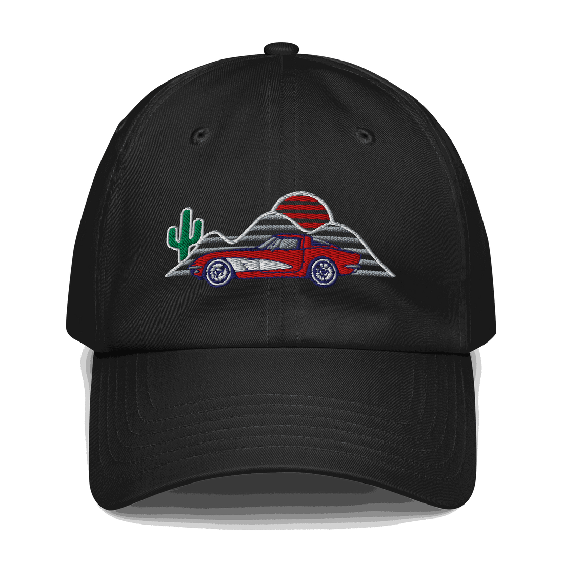 Corvette Sunset Trucker Hat – Embroidered Corvette Automotive Hat Red - Prop and Piston