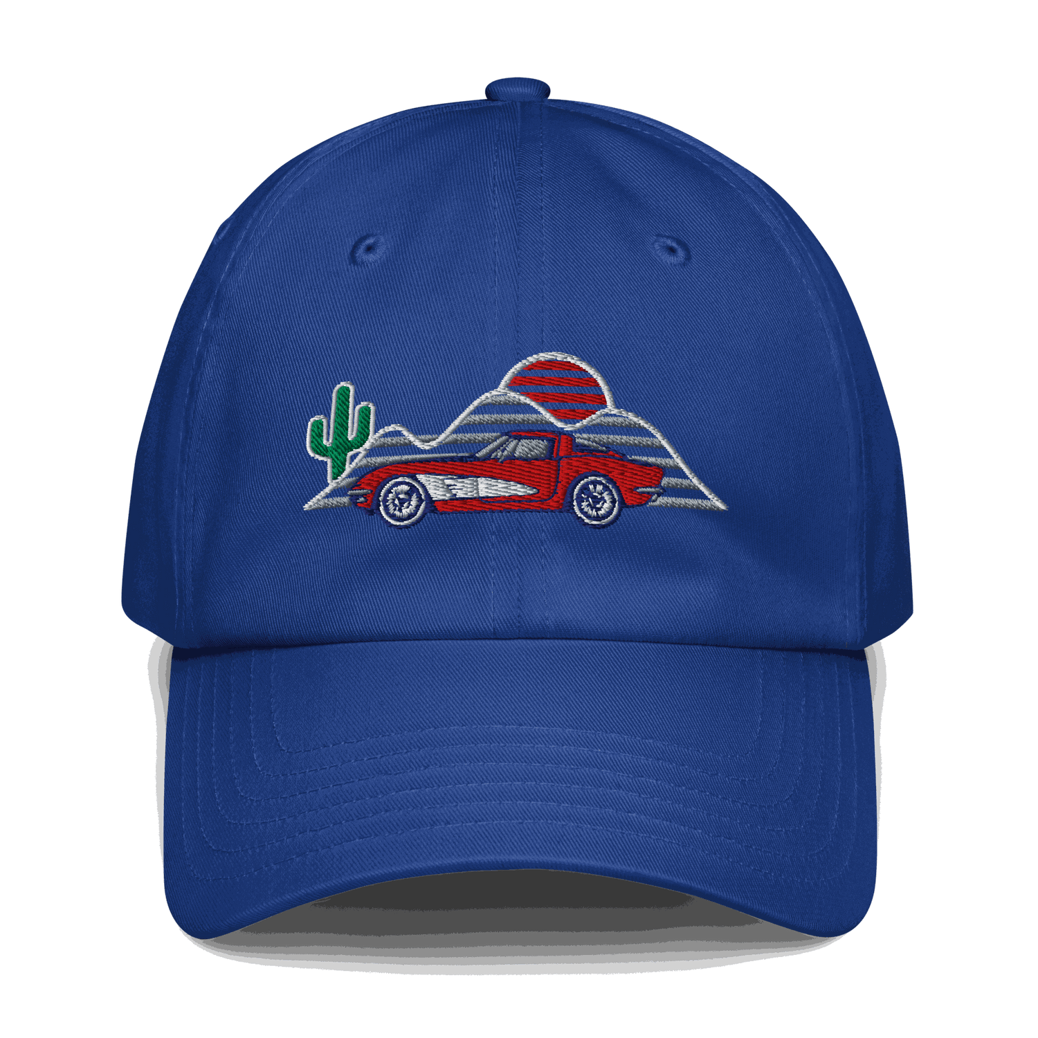 Corvette Sunset Trucker Hat – Embroidered Corvette Automotive Hat Red - Prop and Piston