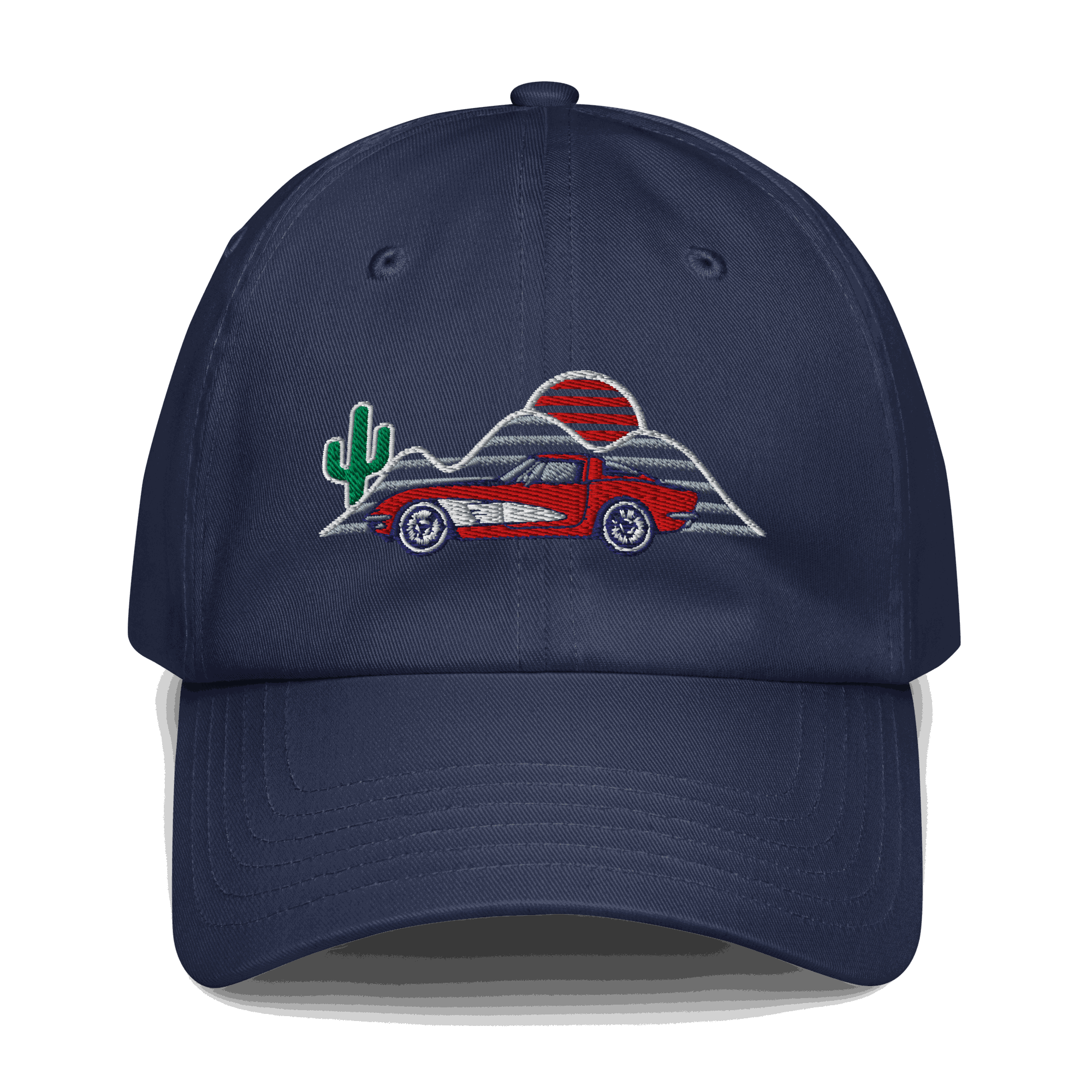 Corvette Sunset Trucker Hat – Embroidered Corvette Automotive Hat Red - Prop and Piston
