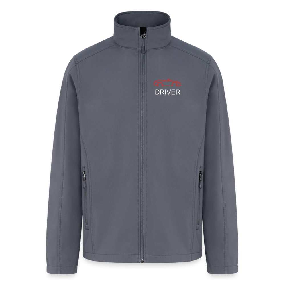 gray personalized soft shell jacket with zipper front and pockets