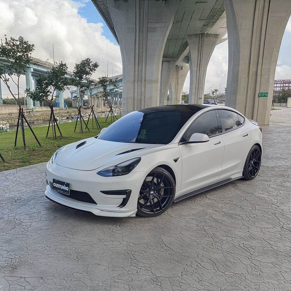 CUSTUNING Tesla Model 3 Front Facia Upgrade (Front Bumper + Lip) - Prop and Piston