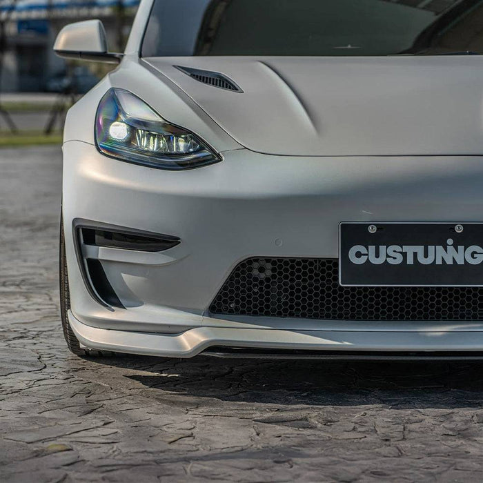 CUSTUNING Tesla Model 3 Front Facia Upgrade (Front Bumper + Lip) - Prop and Piston