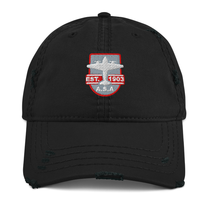 Vintage aviation hat with distressed cotton twill, adjustable strap, and low-profile design