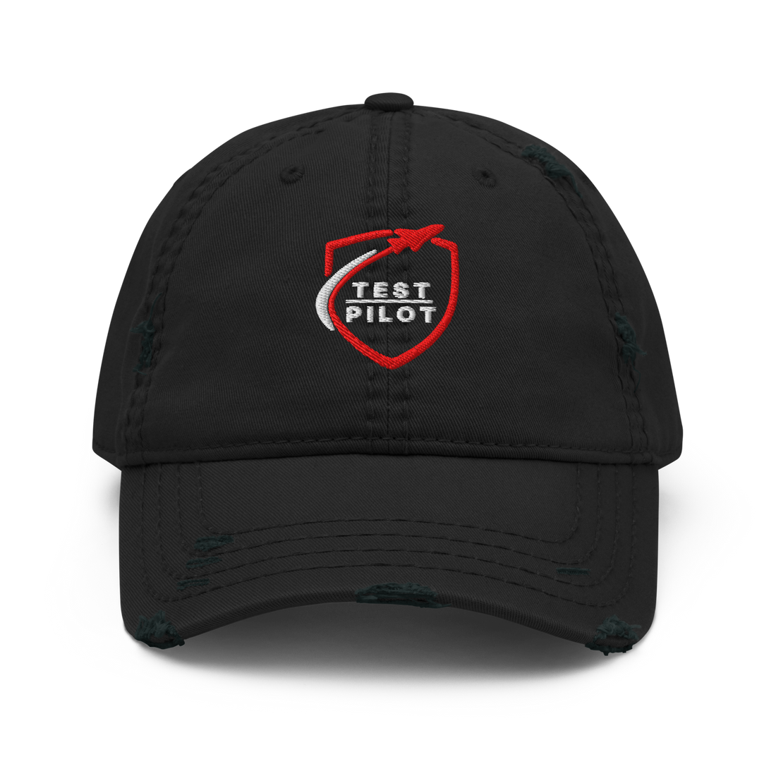 Test Pilot Aviation Hat featuring a distressed brim and embroidered logo for stylish headwear.