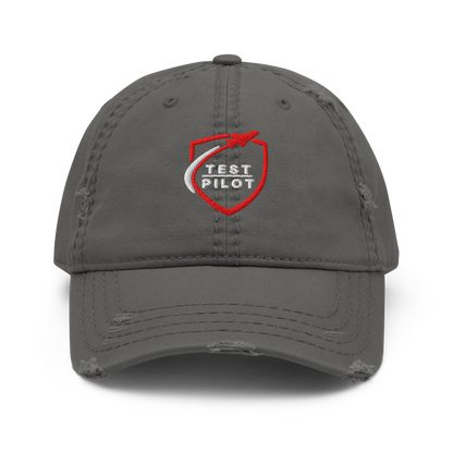 Test Pilot Aviation Hat with distressed brim and embroidered logo, perfect for casual outfits.