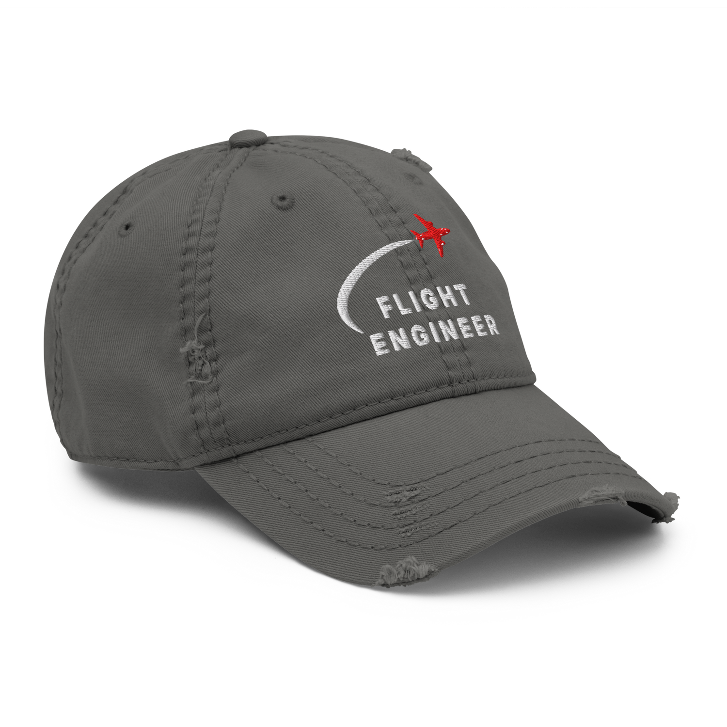 distressed aviation dad hat featuring embroidered Flight Engineer logo and a slightly worn design.