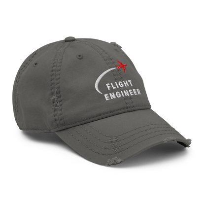 distressed aviation dad hat featuring embroidered Flight Engineer logo and a slightly worn design.