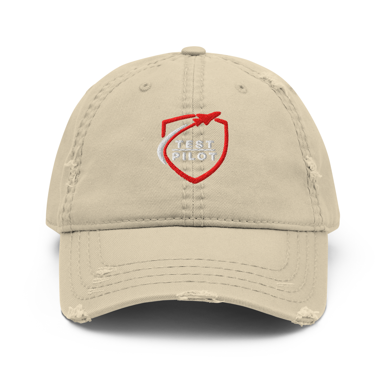 Test Pilot Aviation Hat featuring a distressed design and embroidered logo, perfect for stylish headwear.