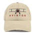 Distressed biplane dad hat in khaki, front view