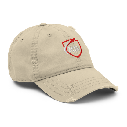 Test Pilot Aviation Hat in beige with distressed brim and logo design.