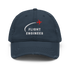 Flight Engineer distressed aviation dad hat with red airplane logo and distressed brim.