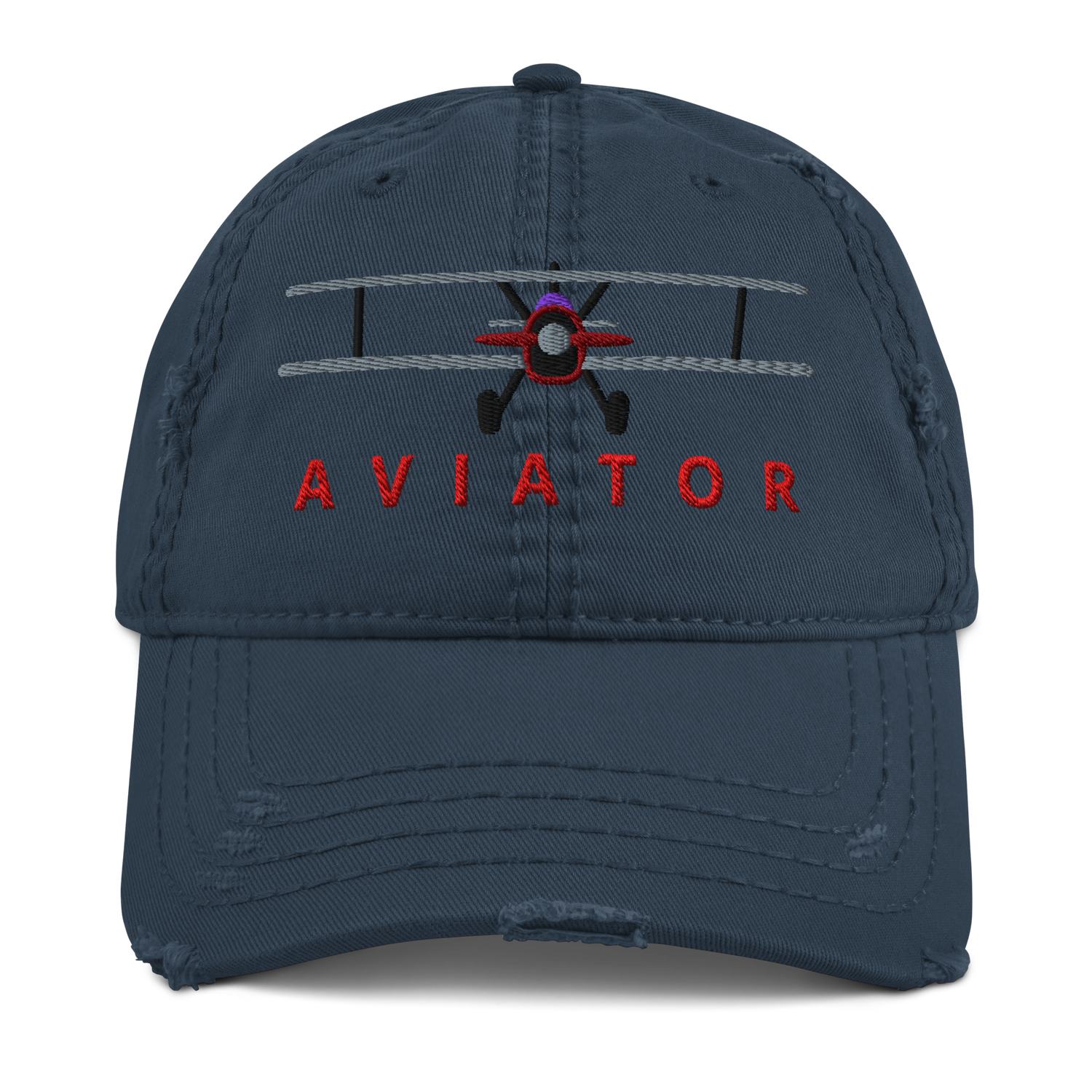 Navy biplane embroidered pilot dad hat, front view