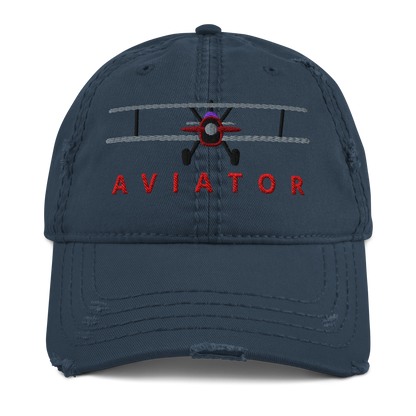 Navy biplane embroidered pilot dad hat, front view