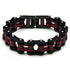 colorful motorcycle chain bracelet featuring a black and red design, mimicking a bike chain for riders.