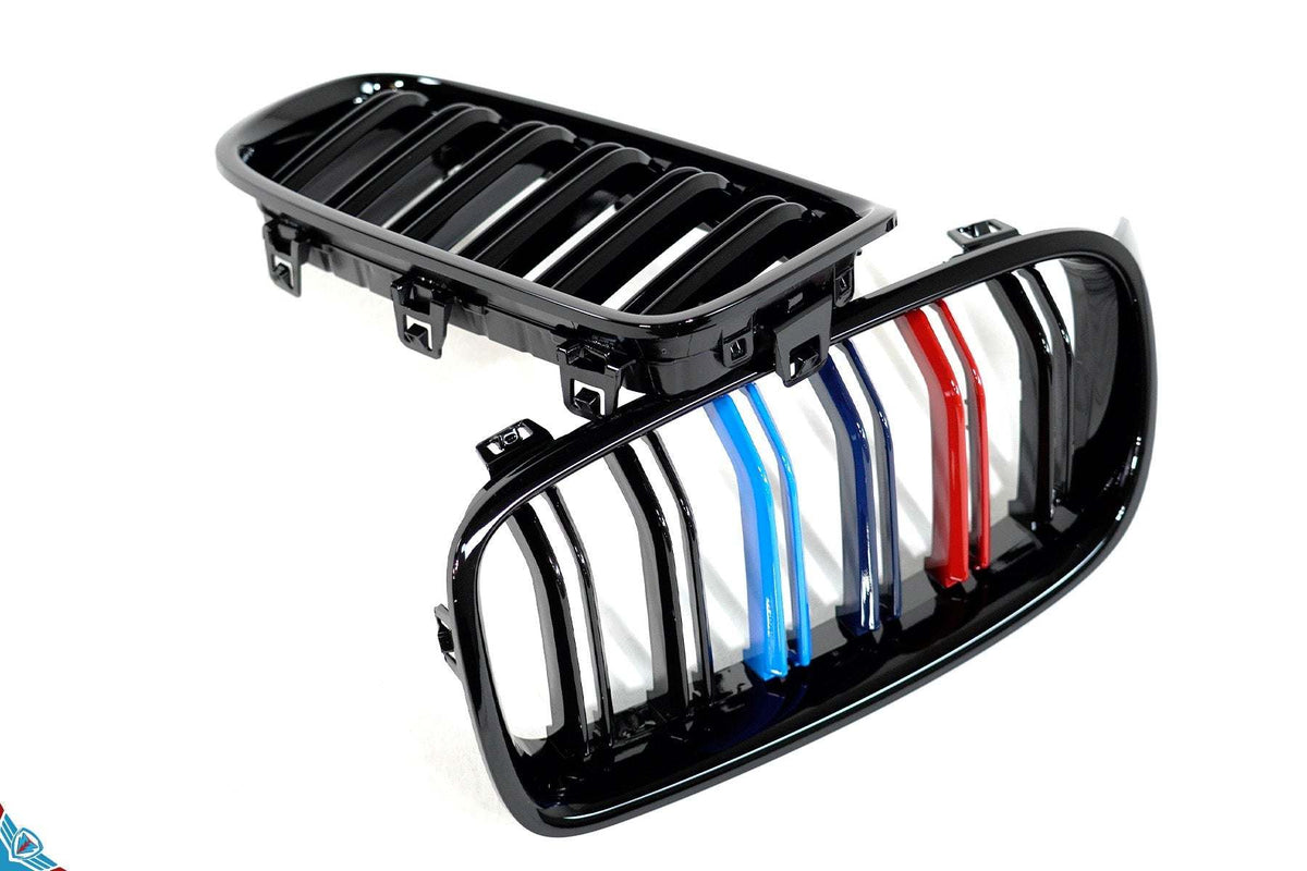 2012-2018 BMW 3 Series (F30/F31) M Style Dual Slat Kidney Grilles (Pair) [Various Finishes] - Prop and Piston