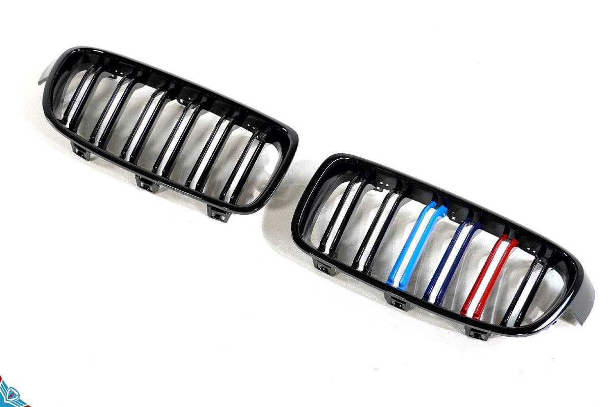 2012-2018 BMW 3 Series (F30/F31) M Style Dual Slat Kidney Grilles (Pair) [Various Finishes] - Prop and Piston