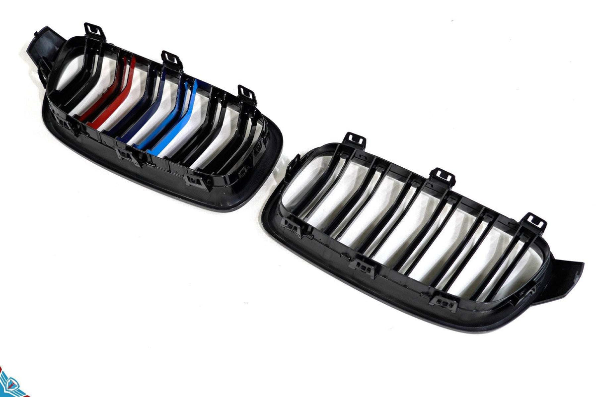 2012-2018 BMW 3 Series (F30/F31) M Style Dual Slat Kidney Grilles (Pair) [Various Finishes] - Prop and Piston