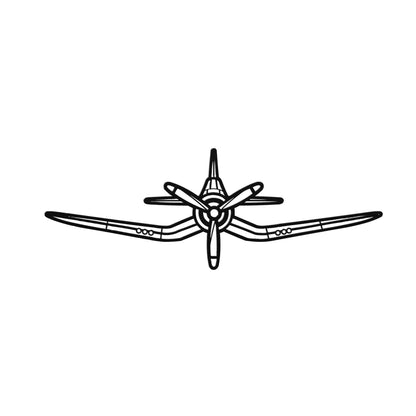 F4U Corsair Metal Sign featuring aircraft silhouette in black line art design