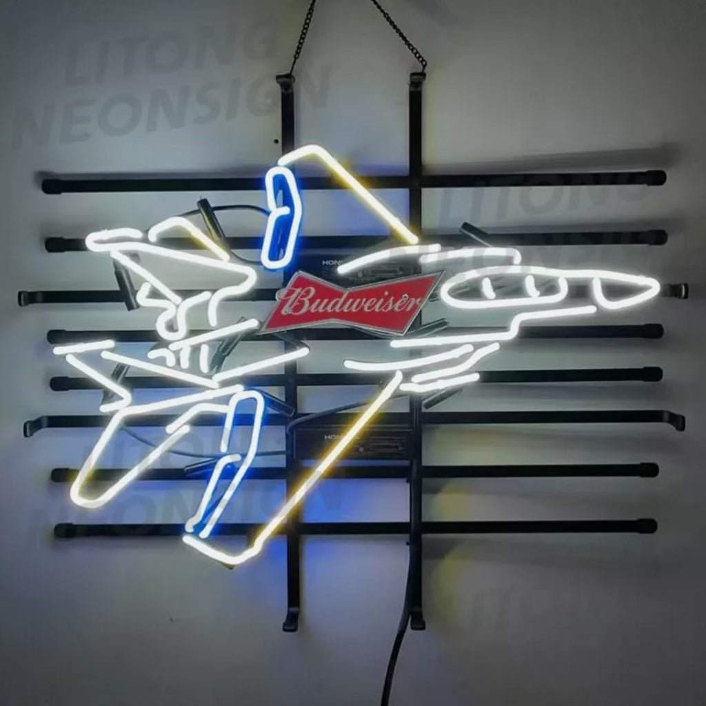 Fighter Plane Budweiser Beer Neon Signs - Prop and Piston