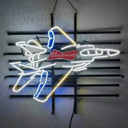 Fighter Plane Budweiser Beer Neon Signs - Prop and Piston