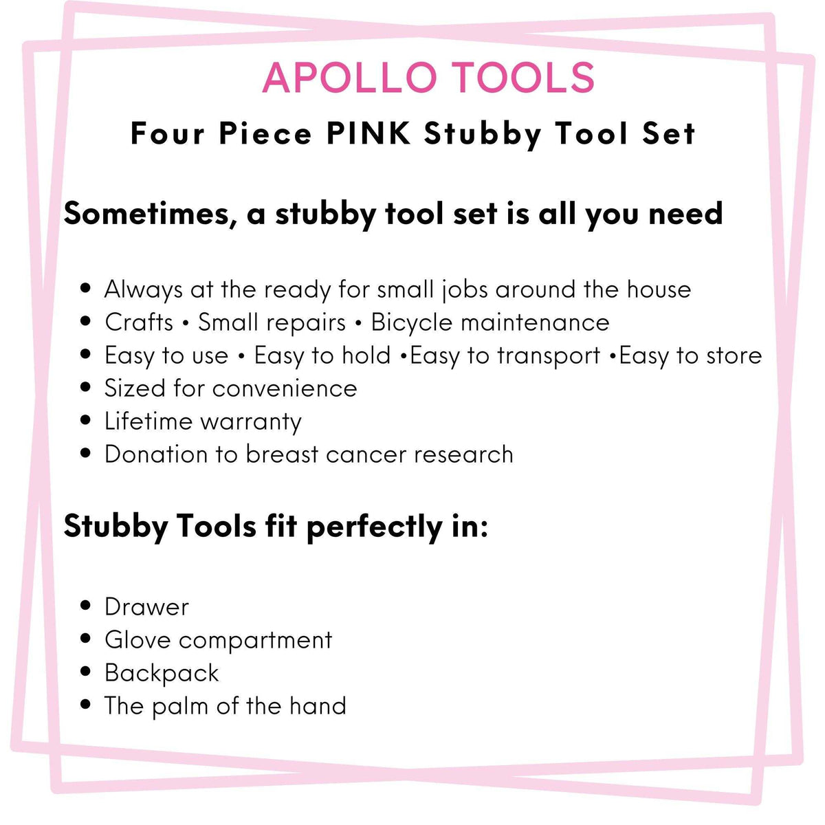 Four Piece Stubby Tool Set - Pink - DT0240P - Prop and Piston