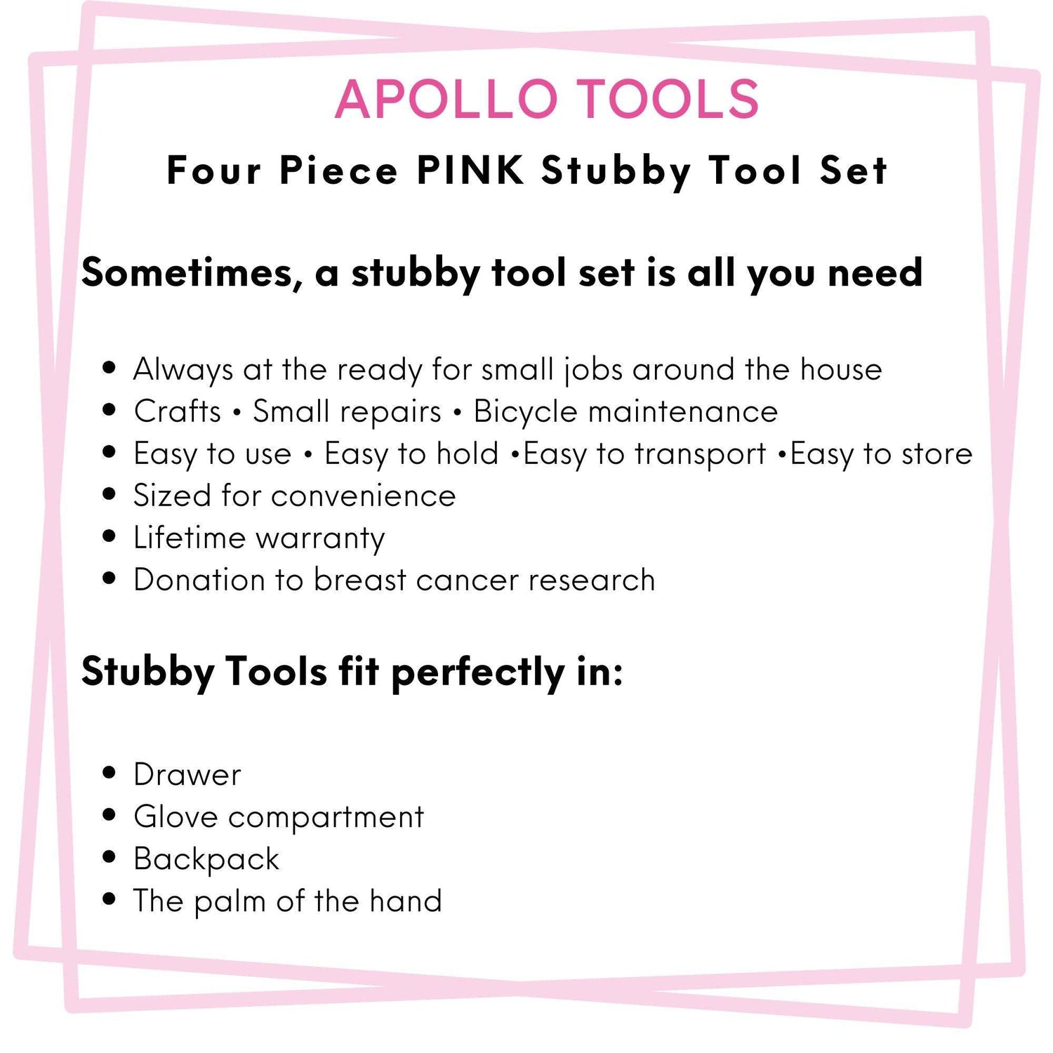 Four Piece Stubby Tool Set - Pink - DT0240P - Prop and Piston