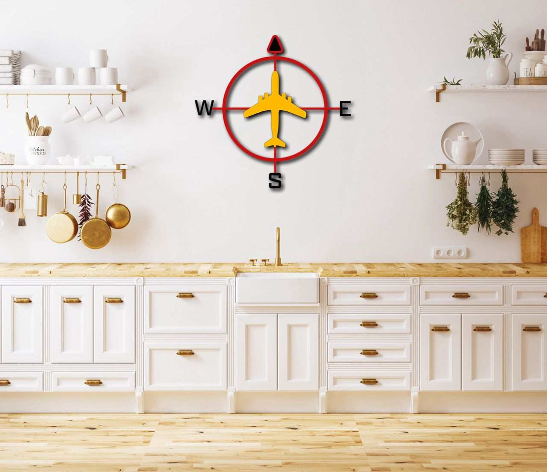 Multicolor metal aviation compass wall art for indoor and outdoor decor