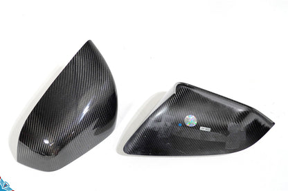 Tesla Model X OEM Overlay Dry Carbon Fiber Mirror Covers [Various Finishes] | FYBR Aerodynamics - Prop and Piston