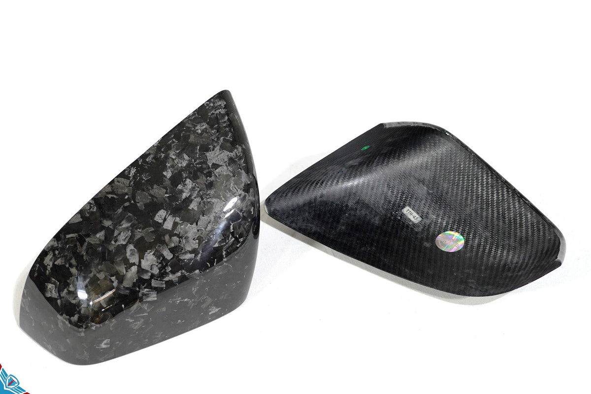 Tesla Model X OEM Overlay Dry Carbon Fiber Mirror Covers [Various Finishes] | FYBR Aerodynamics - Prop and Piston