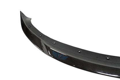 Green wrapped Tesla Model 3 with FYBR ATS style genuine carbon fiber front lip installed