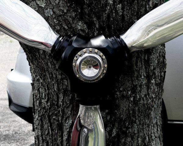 3-bladed McCauley aluminum metal airplane propeller with high polished chrome finish wall sculpture