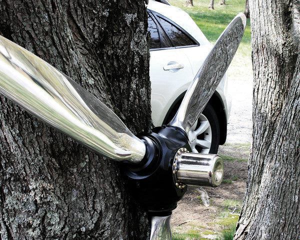 3-bladed McCauley aluminum metal airplane propeller with high polished chrome finish wall sculpture