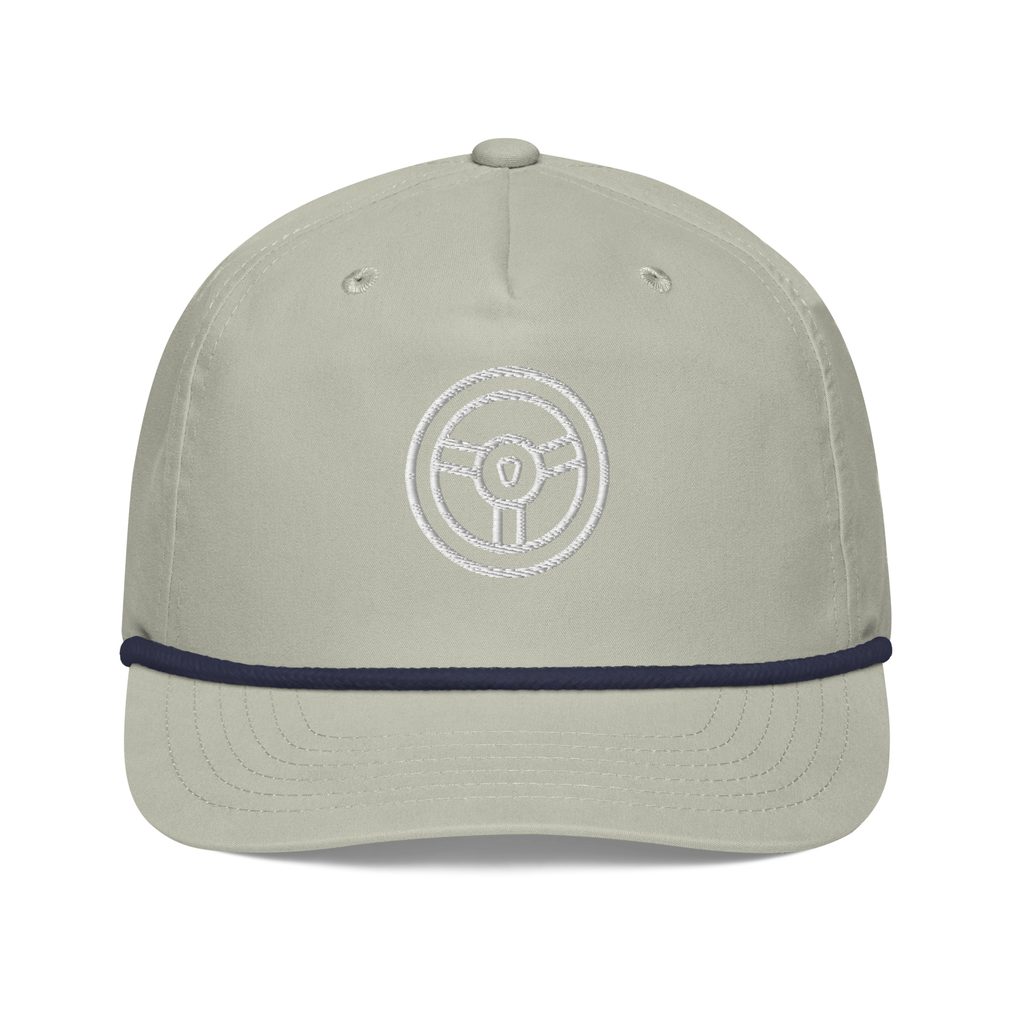 Automotive Hat featuring an embroidered steering wheel design on a classic golf rope cap silhouette.