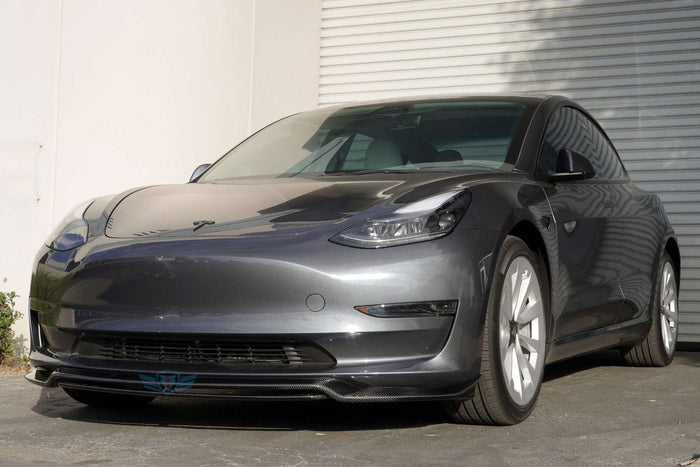 Tesla Model 3 with FYBR ATS style genuine carbon fiber front lip installed