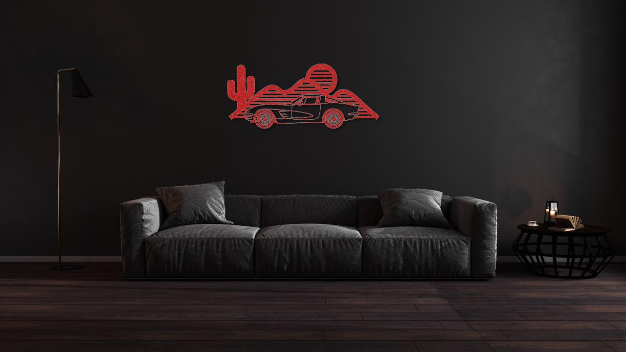 Custom Corvette Silhouette Metal Art – Personalized Corvette Wall Decor, LED-Ready, Powder-Coated Steel, Car Lover Gift