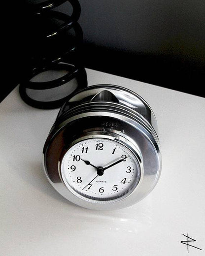 WWII Boeing Stearman radial engine piston desk clock with polished mirror finish