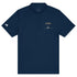 Jet Set Crew Adidas sport polo in navy blue made from 100% recycled polyester with hydrophilic finish and contrast logo on sleeve