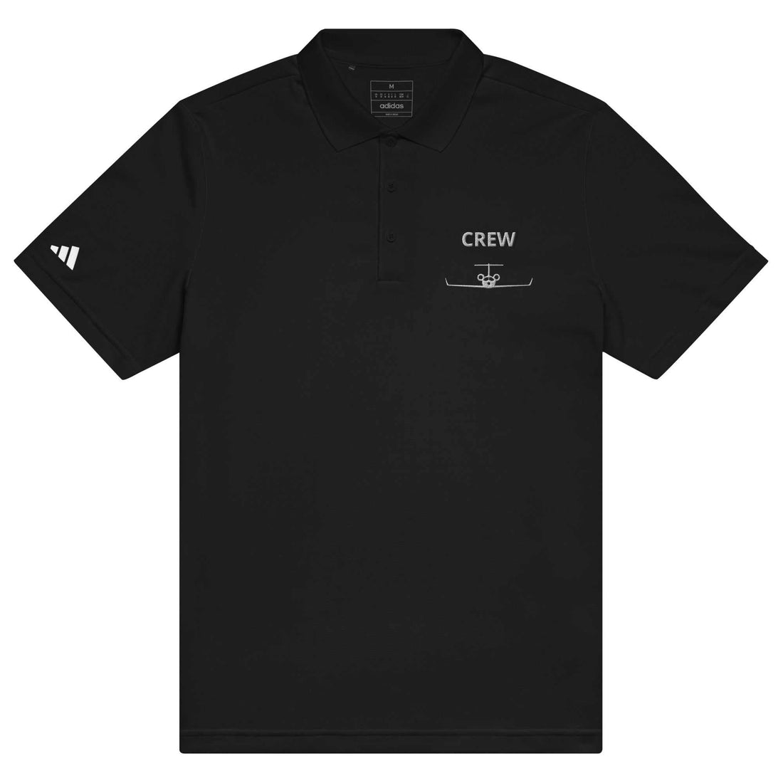 Black Jet Set Crew Adidas sport polo with recycled polyester, athletic fit, and buttoned collar