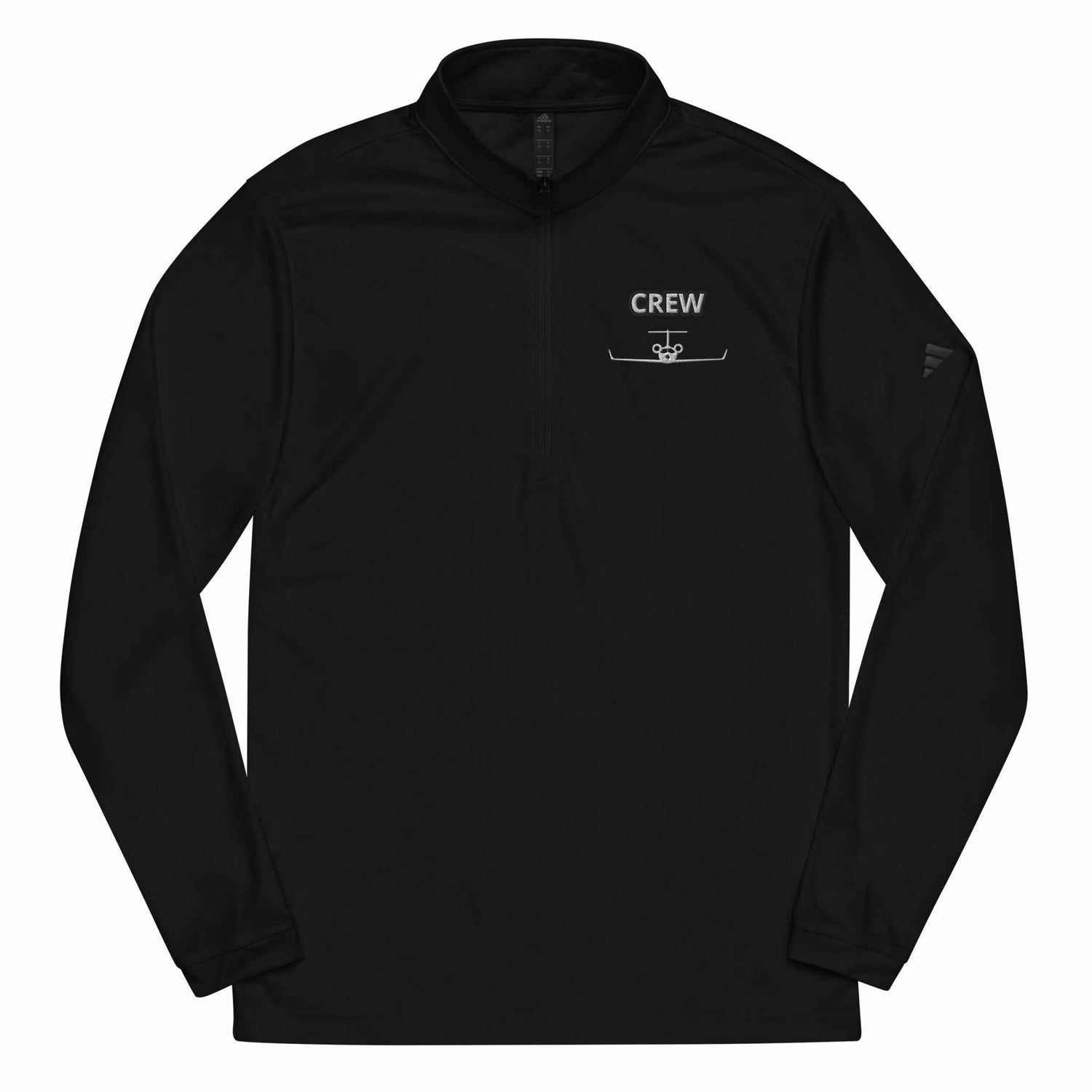 Jet Set Crew Quarter zip pullover black lightweight eco-friendly athletic top with quarter zip and sweat-wicking fabric