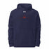 Jet Set Limited navy blue fleece hoodie with front pouch pocket and embroidered Under Armour logo