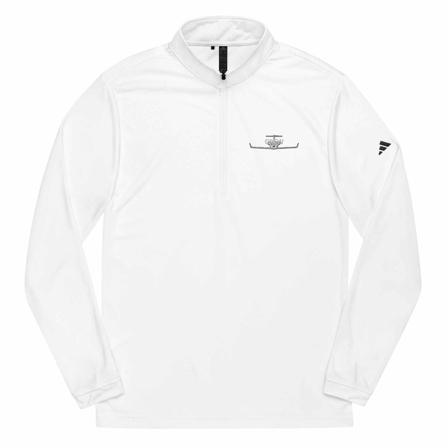 White quarter zip pullover with eco-friendly sweat-wicking fabric and UPF 50+ protection