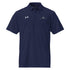 Navy pilot polo shirt with embroidered private jet logo and performance fit for golf and travel