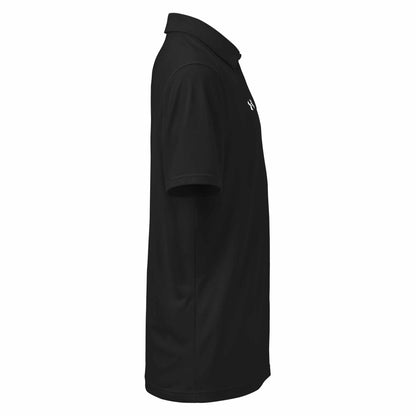 Black pilot polo shirt with embroidered private jet logo, moisture-wicking performance fit golf and travel shirt