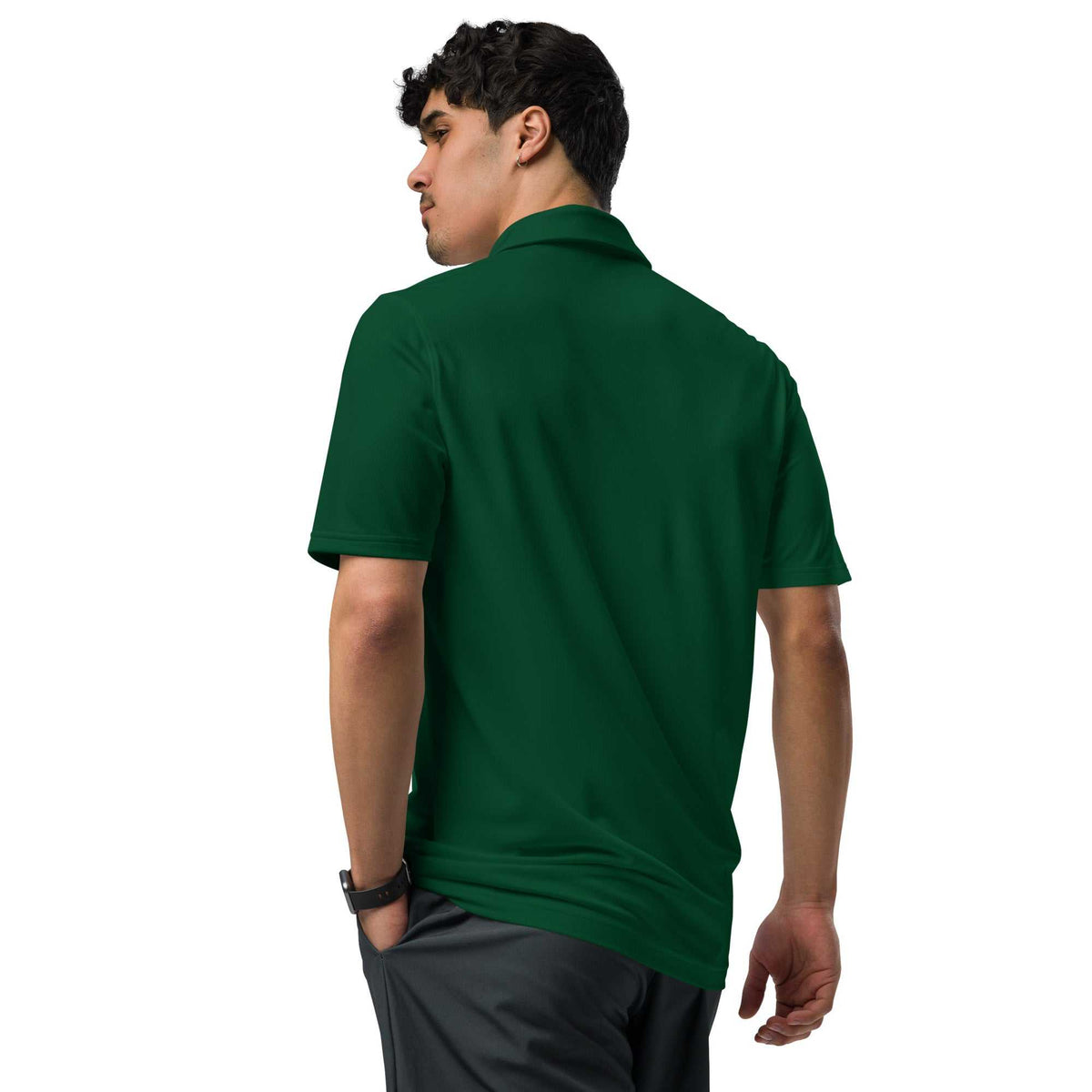 Men's pilot polo shirt with embroidered private jet logo, moisture-wicking and performance fit