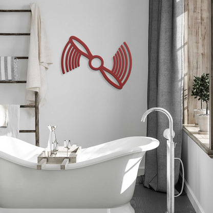 Red propeller metal wall art decoration in modern bathroom interior