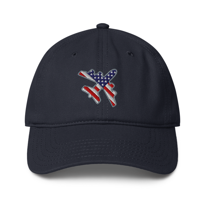 USA Flag aviation baseball cap with low-profile design and adjustable strap