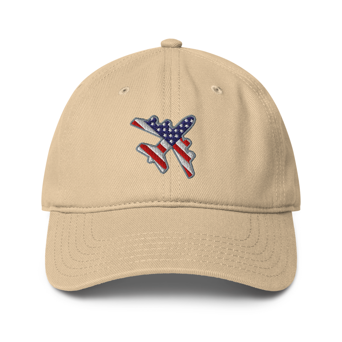 USA Flag aviation baseball cap with adjustable strap and pre-curved visor
